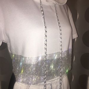 FASHION NOVA joggers set white with rhinestones